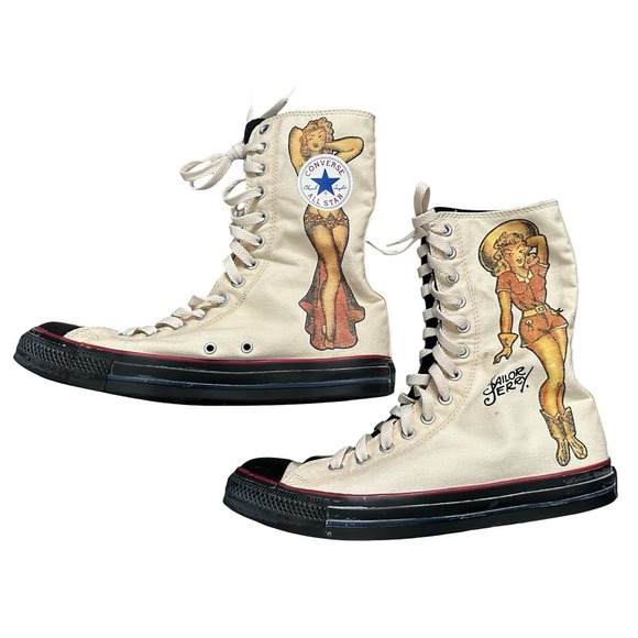 RARE Converse Chuck Taylor All Star Sailor Jerry Pin Up Hi Top Shoes Men's 10 - Picture 3 of 14